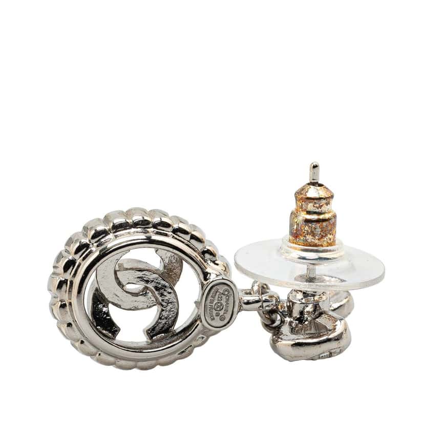 Chanel Silver CC Rhinestones Push Back Earrings Silver Silver Good condition - Inside View