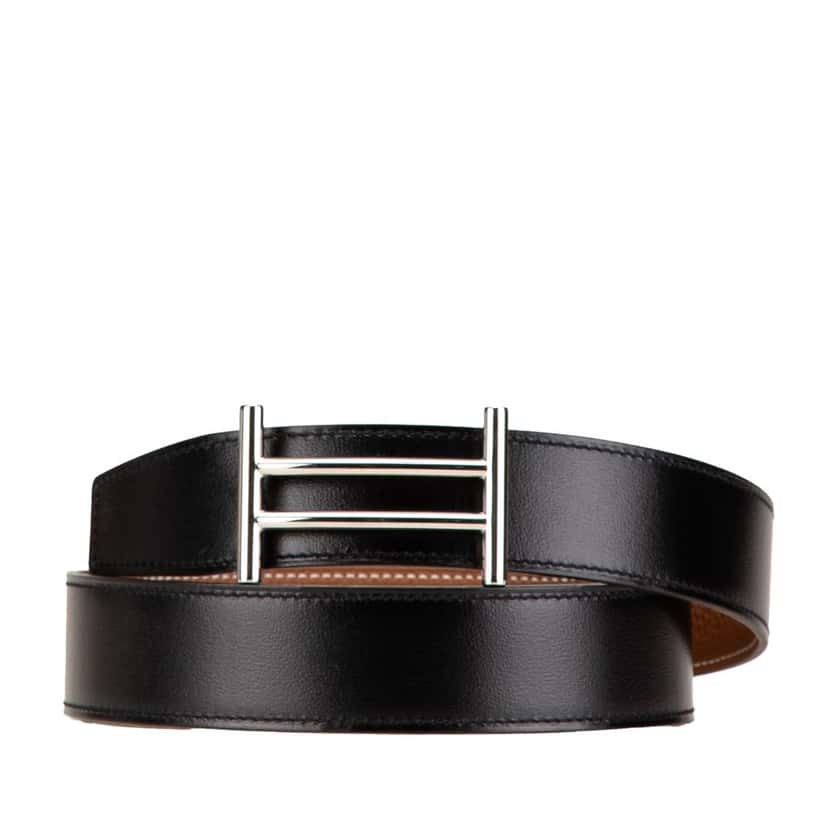 Hermès Leather Rider Reversible Belt Black Leather Good condition - Front View