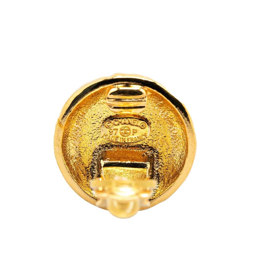 Chanel Gold Plated CC Round Clip on Earrings Gold Metal Good condition - Inside View