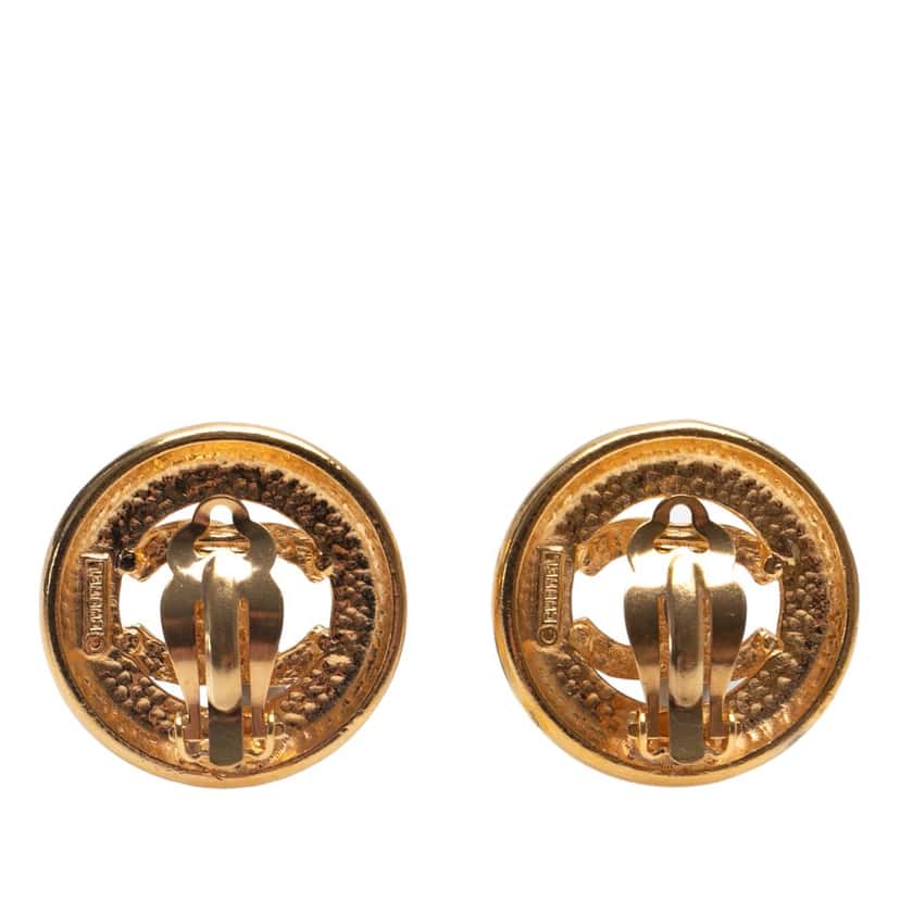Chanel Gold Plated CC Round Clip On Earrings Gold Metal Good condition - Back View