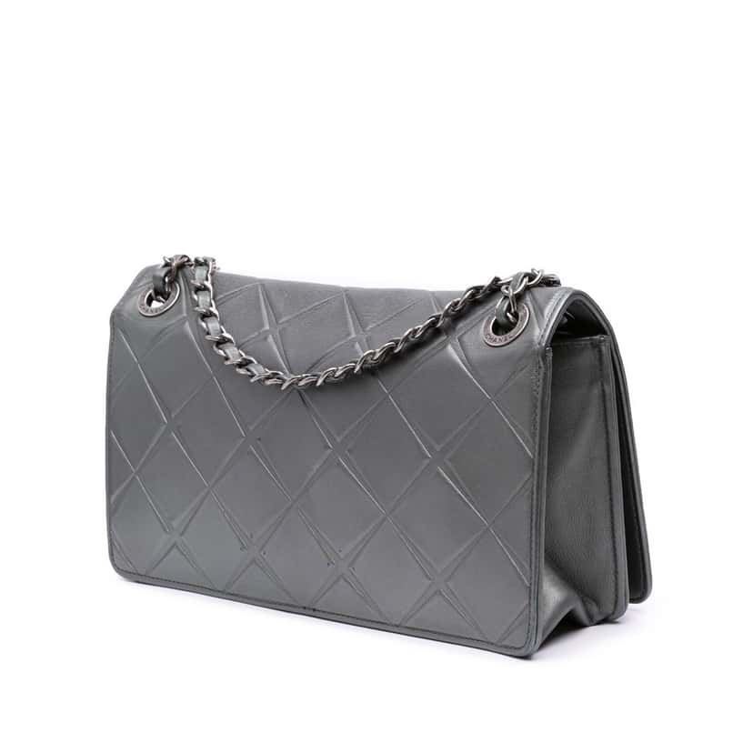 Chanel Medium Embossed Calfskin Propeller Flap Grey Leather Good condition - Back View