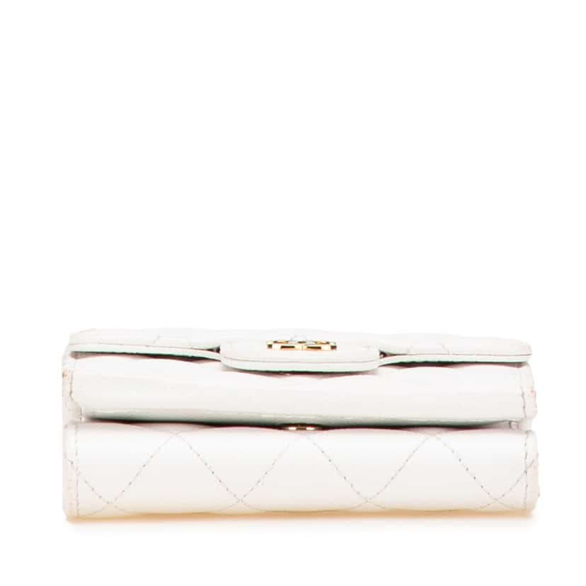 Chanel CC Quilted Caviar Trifold Flap Wallet White Leather Good condition - Inside View