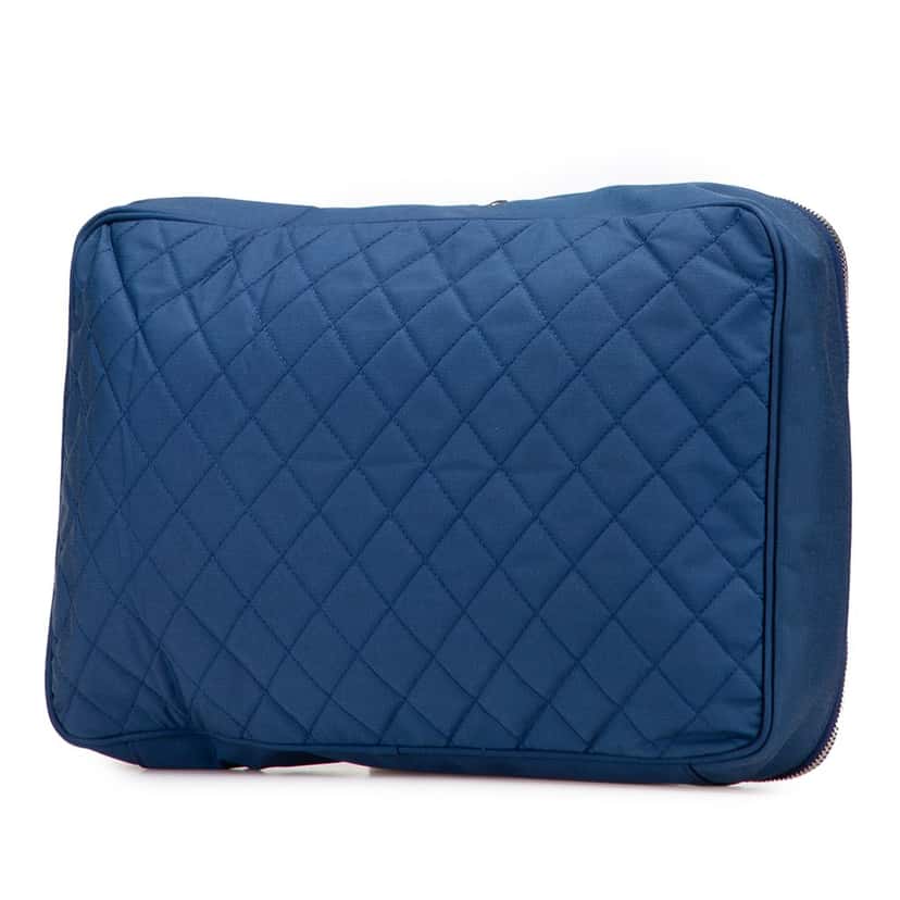 Chanel CC Quilted Nylon Laptop Case Blue Good condition - Back View