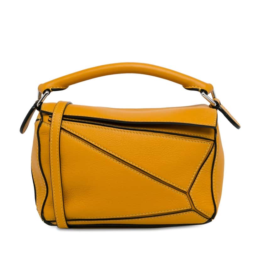 Loewe Mini Calfskin Puzzle Satchel Yellow Leather Good condition - Front View