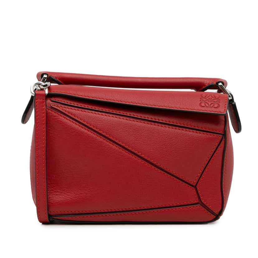 Loewe Mini Calfskin Puzzle Satchel Red Leather Good condition - Front View