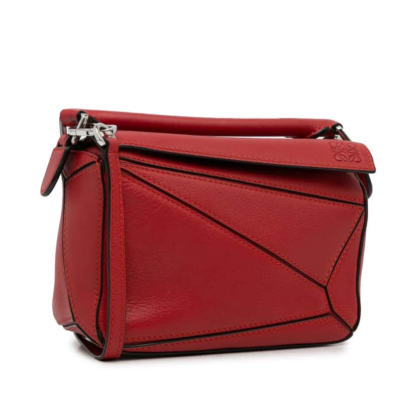Loewe Mini Calfskin Puzzle Satchel Red Leather Good condition - Back View