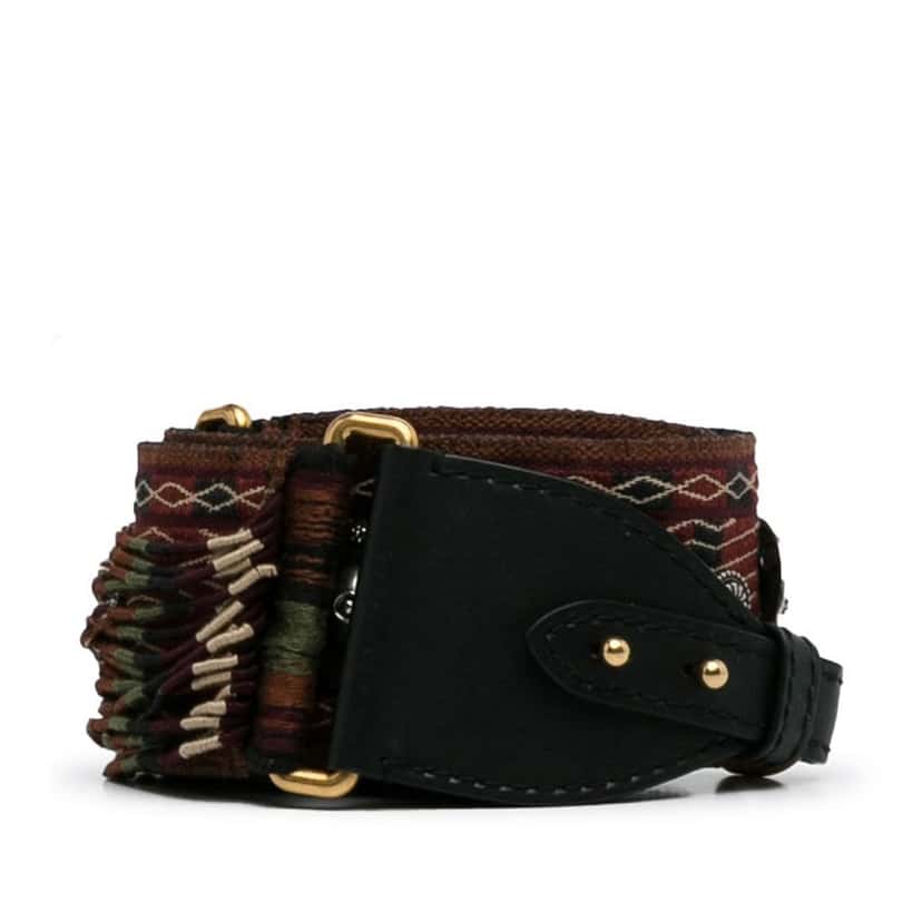 Dior Embroidered Canvas Bohemian Fringe Strap Brown Canvas Very good condition - Front View