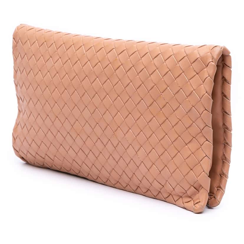 Bottega Veneta Nappa Intrecciato Turn Lock Clutch Brown Leather Good condition - Back View