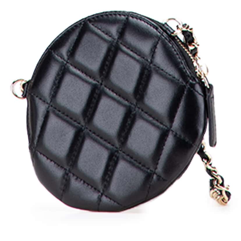 Chanel Mini CC Lambskin Camellia Bouquet Round Clutch on Chain Black Leather Good condition - Back View