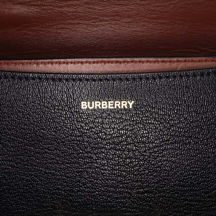 Burberry Small Goatskin Trimmed House Check Canvas D Ring Crossbody Brown Canvas Good condition - Box View
