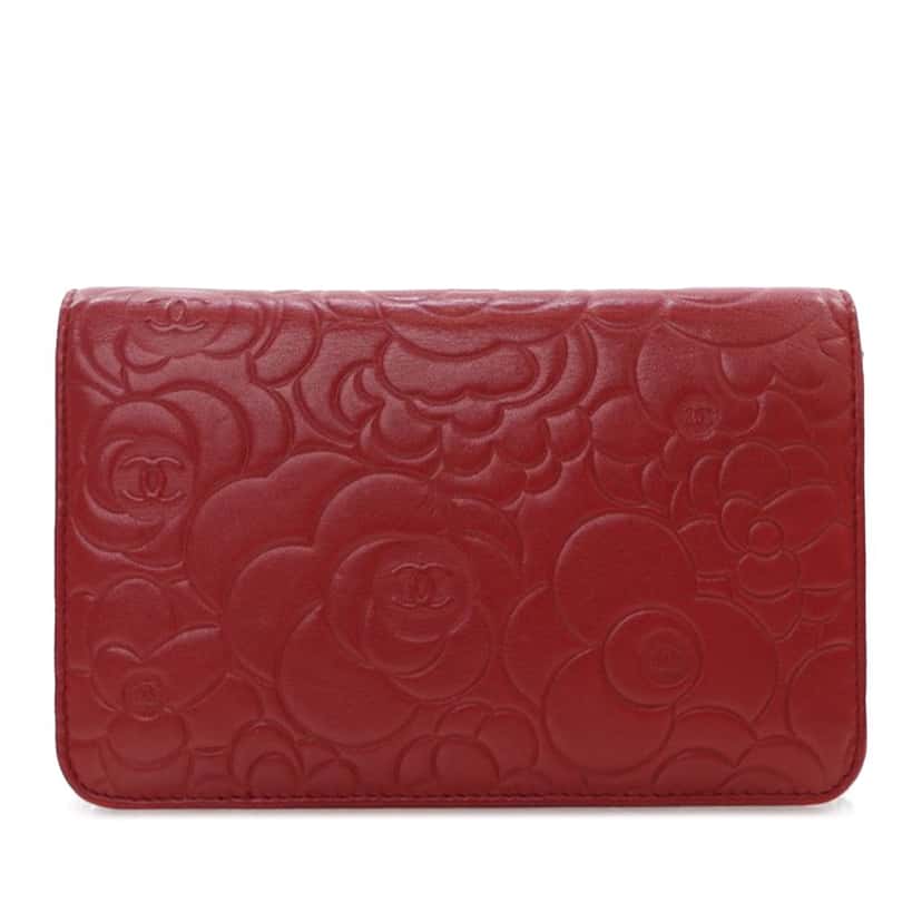 Chanel Embossed Lambskin Camellia Wallet On Chain Red Leather Good condition - Inside View
