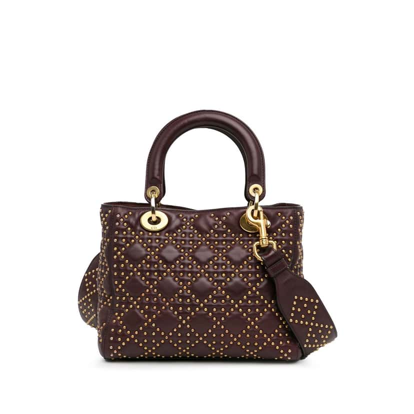 Dior Medium Lambskin Cannage Studded Supple Lady Dior Red Leather Good condition - Inside View