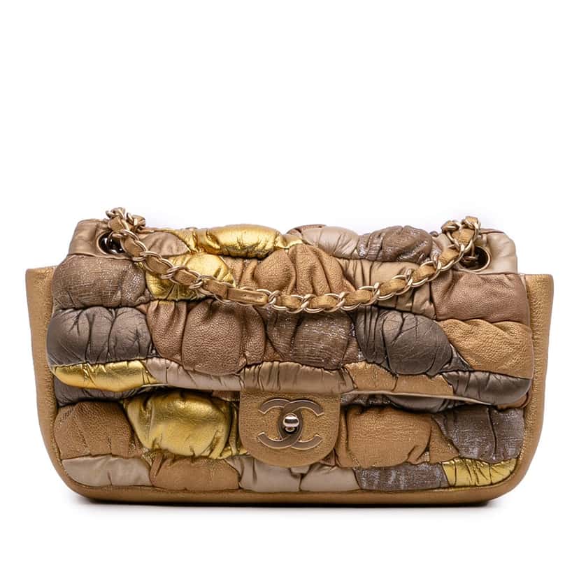 Chanel CC Metallic Lambskin Patchwork Flap Gold Leather Good condition - Front View