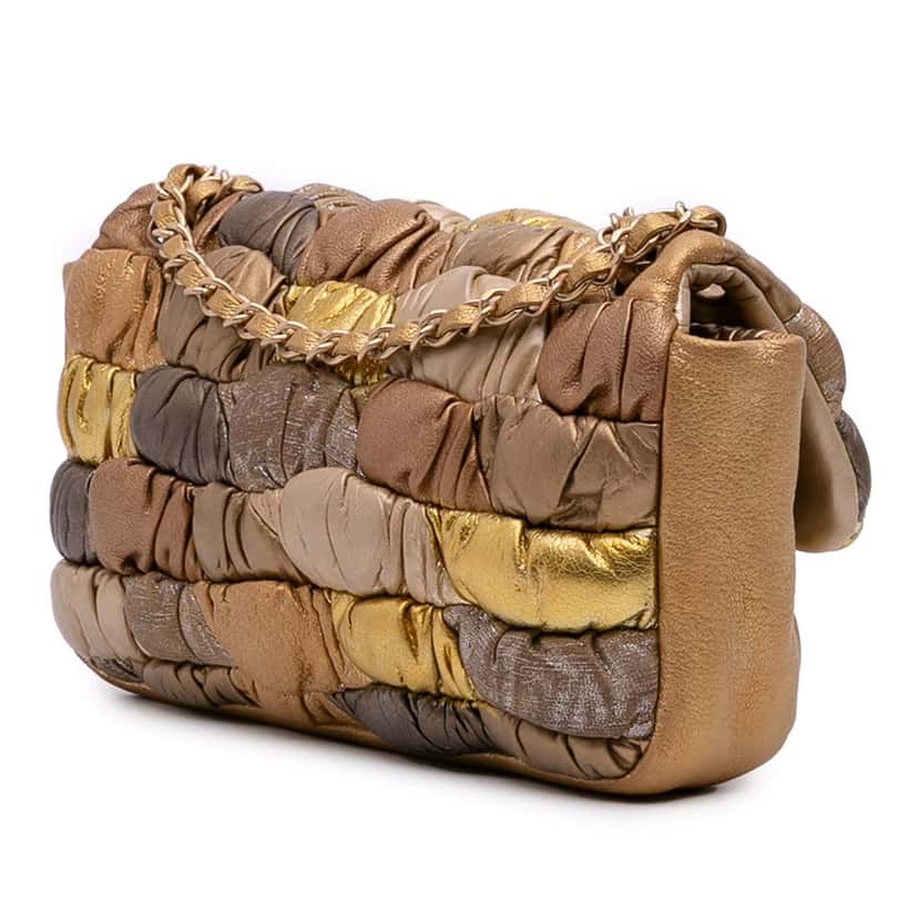 Chanel CC Metallic Lambskin Patchwork Flap Gold Leather Good condition - Back View