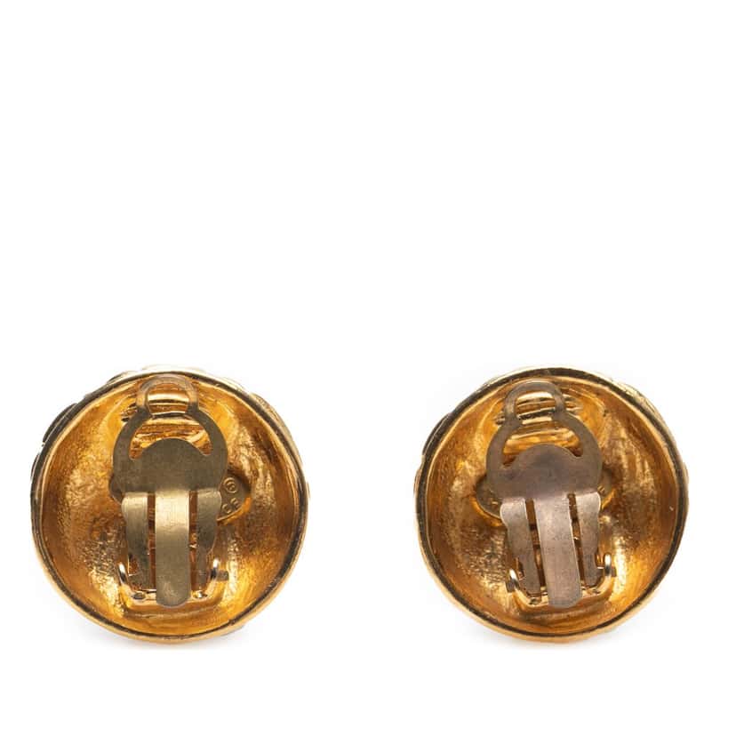 Chanel CC Gold Plated Quilted Round Clip On Earrings Gold Metal Good condition - Back View