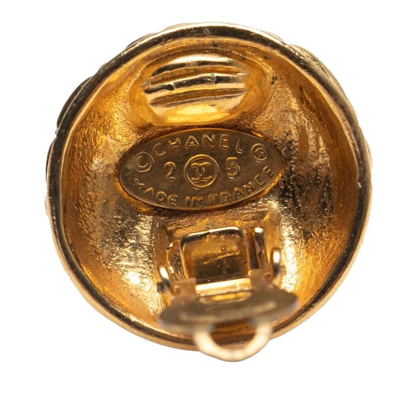 Chanel CC Gold Plated Quilted Round Clip On Earrings Gold Metal Good condition - Inside View
