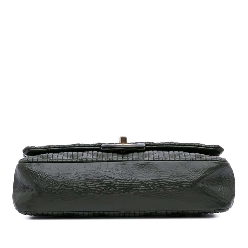 Chanel Medium Chevron Calfskin Coco Pleats Double Flap Green Leather Good condition - Inside View