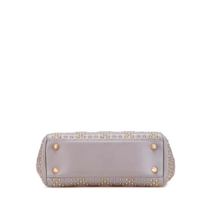 Dior Small Lambskin Cannage Studded Supple Lady Dior Grey Leather Good condition - Inside View
