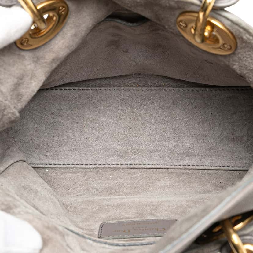 Dior Small Lambskin Cannage Studded Supple Lady Dior Grey Leather Good condition - Model View