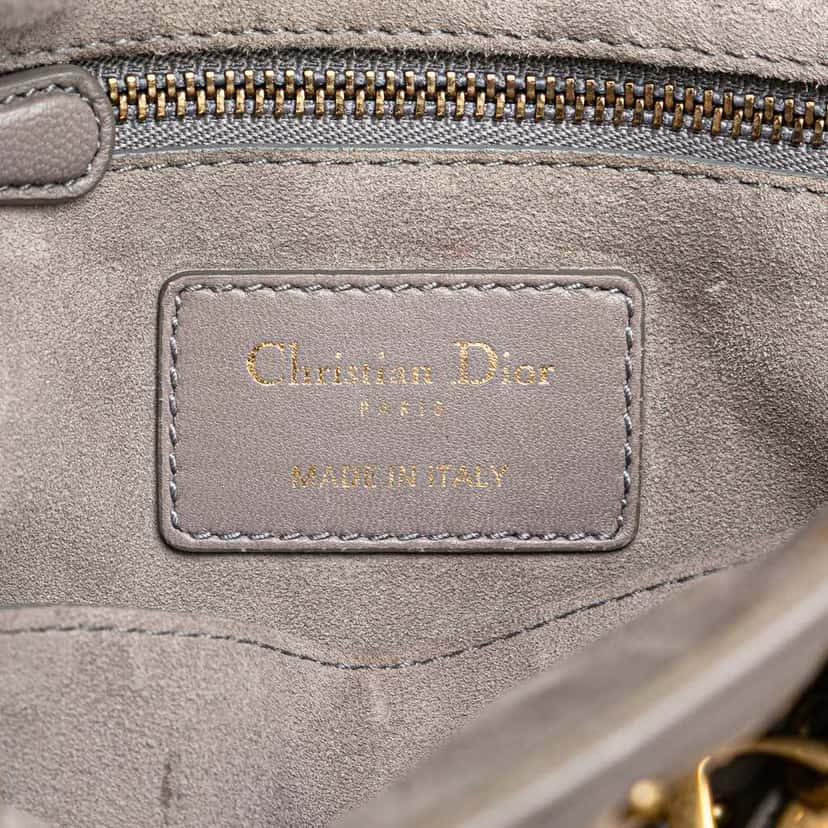 Dior Small Lambskin Cannage Studded Supple Lady Dior Grey Leather Good condition - Box View
