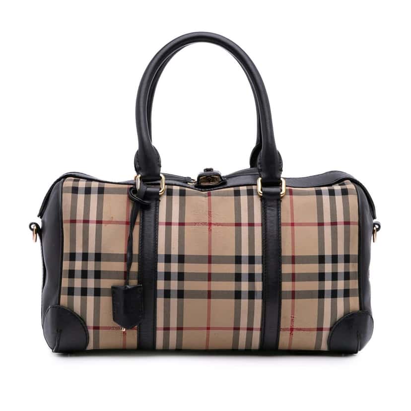 Burberry Haymarket Check Coated Canvas Alchester Bowling Bag Brown Canvas Good condition - Front View