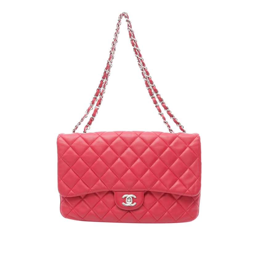 Chanel Jumbo Quilted Lambskin 3 Accordion Flap Red Leather Good condition - Front View