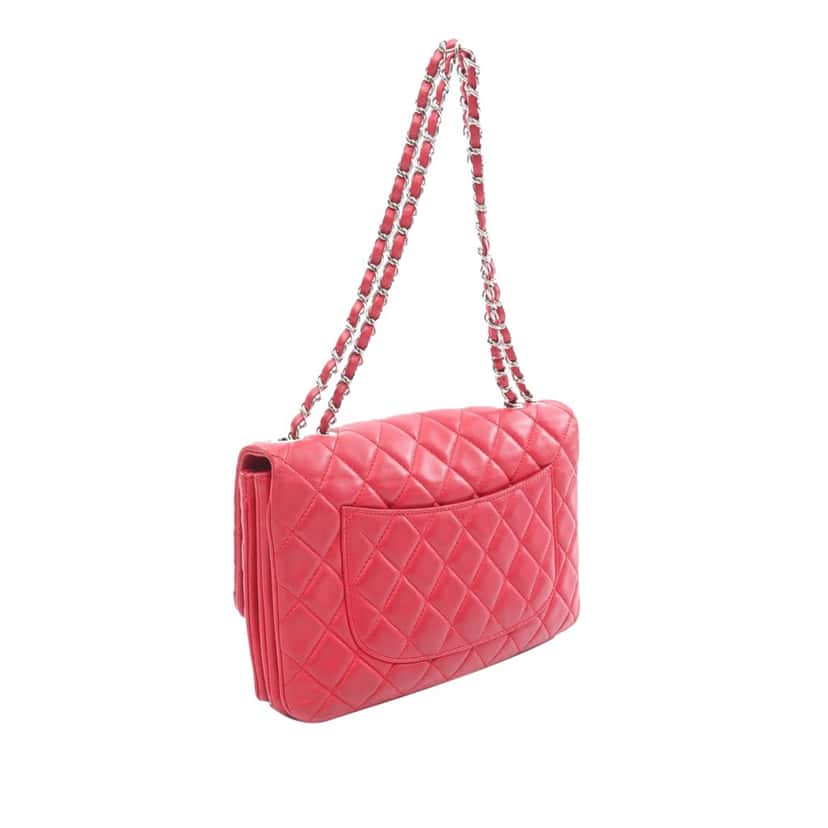 Chanel Jumbo Quilted Lambskin 3 Accordion Flap Red Leather Good condition - Back View