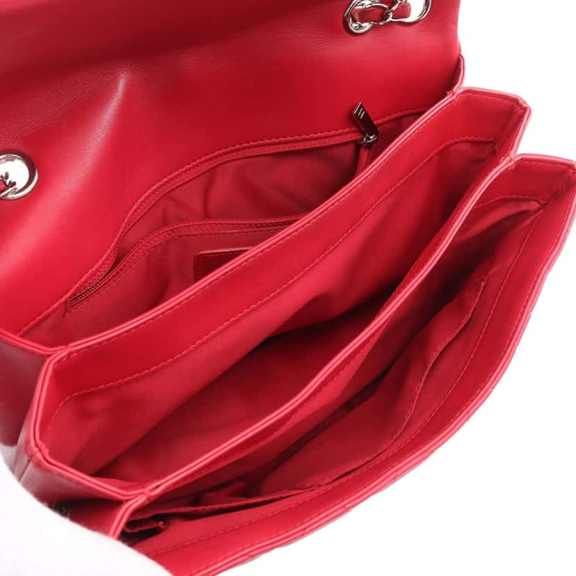 Chanel Jumbo Quilted Lambskin 3 Accordion Flap Red Leather Good condition - Inside View