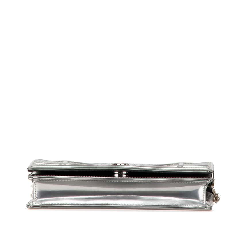 Dior Metallic Patent Microcannage Diorama Wallet on Chain Silver Leather Good condition - Inside View