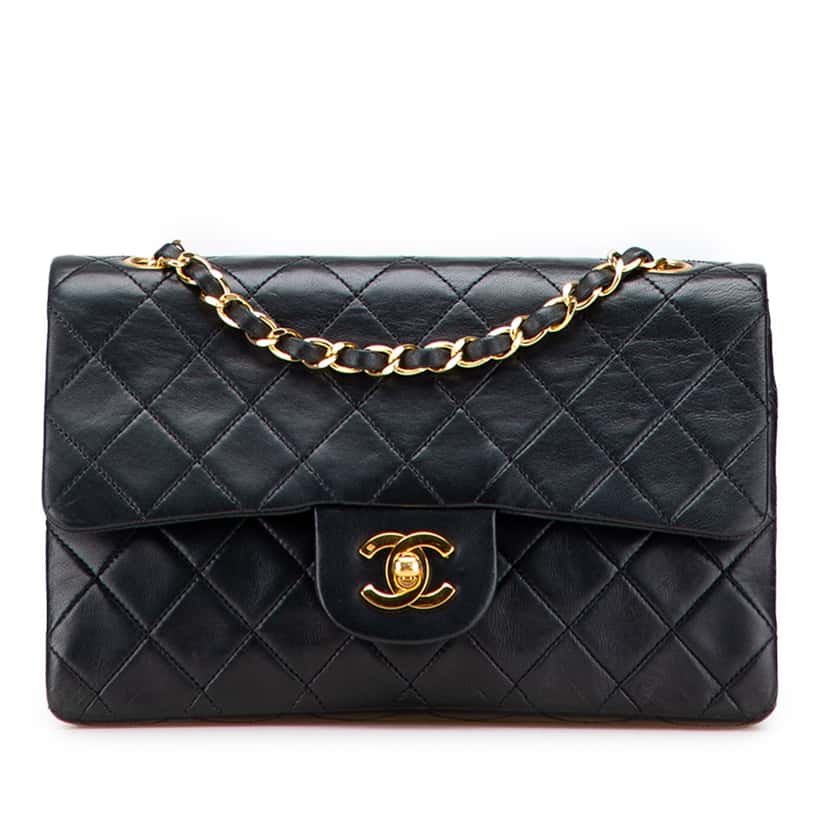 Chanel Small Classic Lambskin Double Flap Black Leather Good condition - Front View