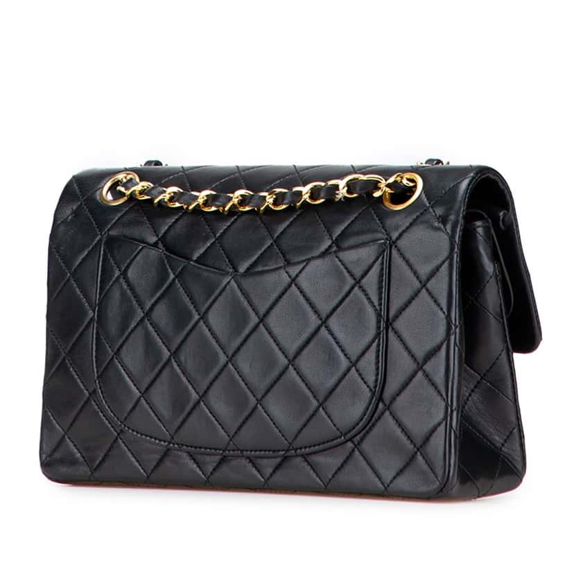 Chanel Small Classic Lambskin Double Flap Black Leather Good condition - Back View