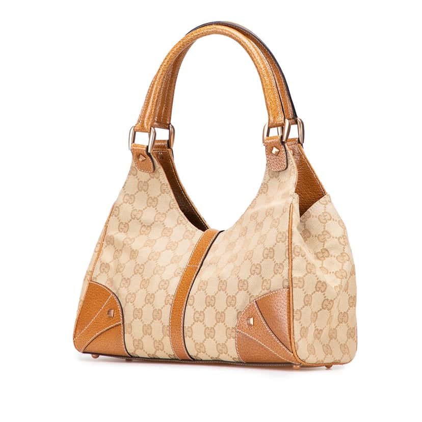 Gucci GG Canvas Nailhead Jackie Bardot Handbag Brown Canvas Good condition - Back View