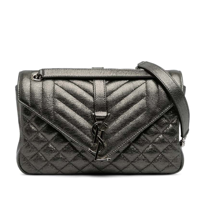 Saint Laurent Medium Iridescent Calfskin Triquilt Monogram College Bag Silver Leather Good condition - Front View
