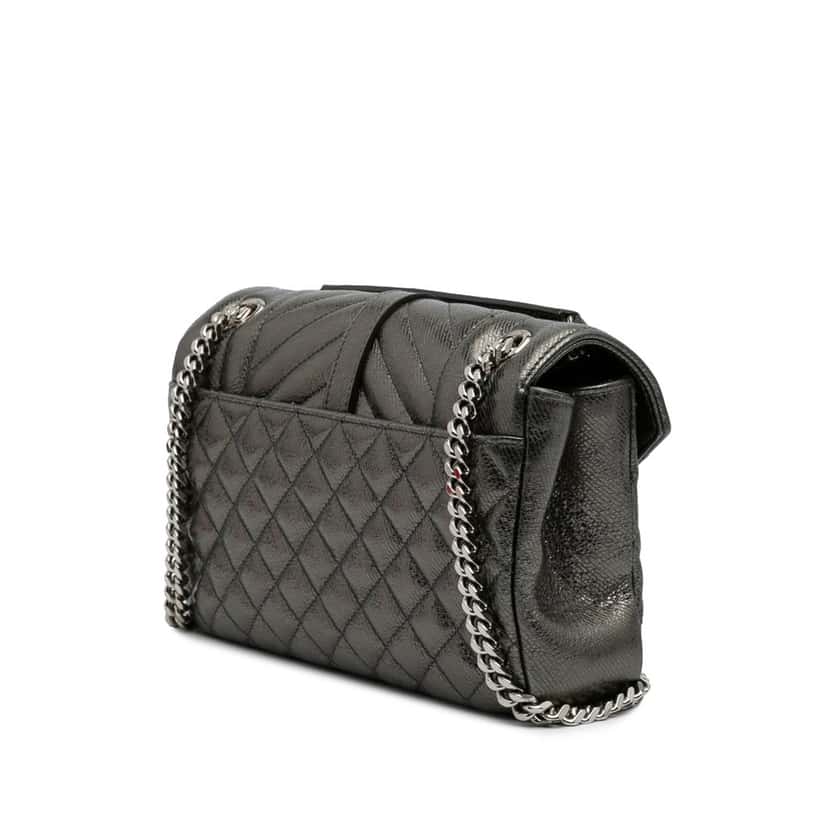 Saint Laurent Medium Iridescent Calfskin Triquilt Monogram College Bag Silver Leather Good condition - Back View