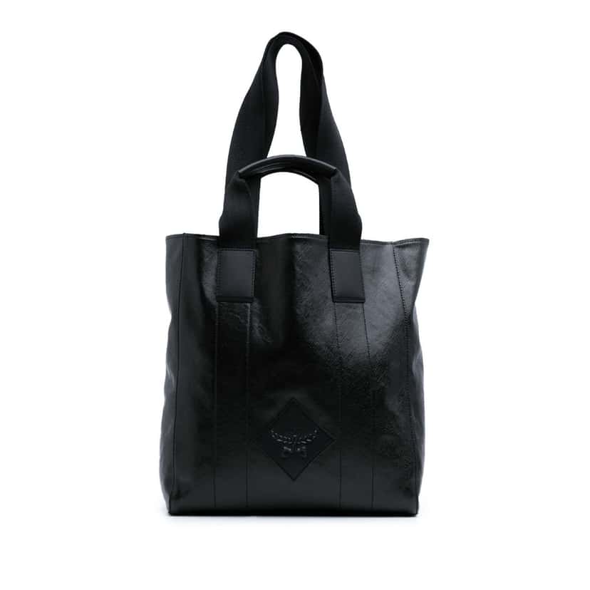 Mcm Large Canvas and Leather Reversible Diamond Tote Black Canvas Good condition - Front View