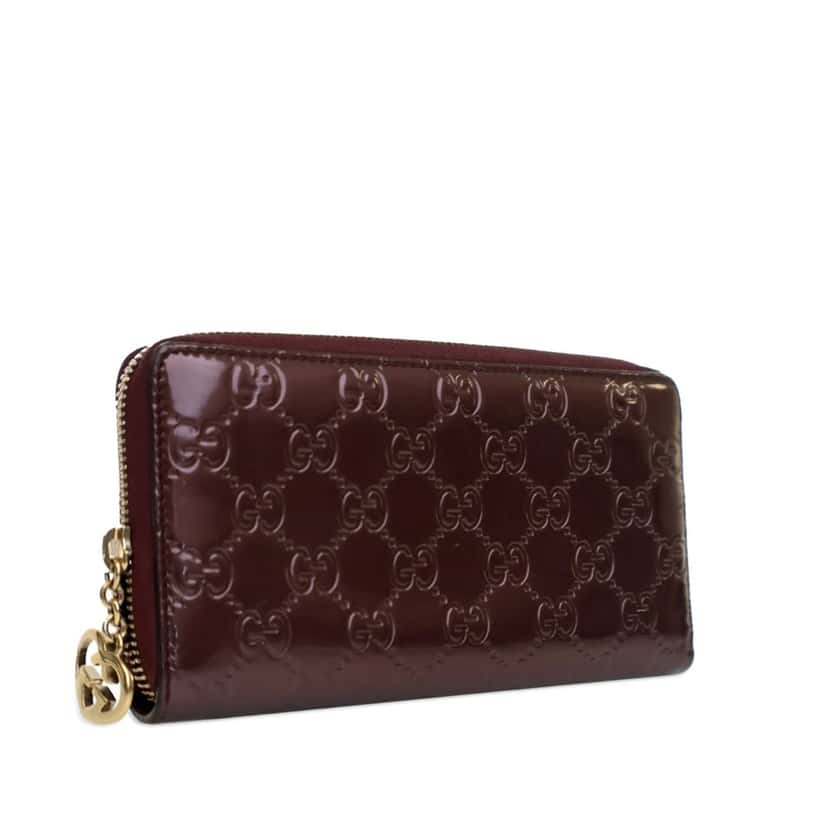 Gucci Patent Guccissima Zip Around Long Wallet Red Leather Good condition - Back View
