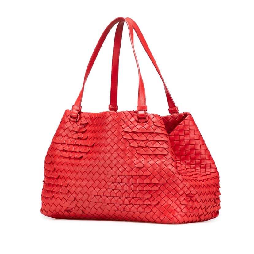 Bottega Veneta Nappa Intrecciato Ruffle Tote Red Leather Good condition - Back View