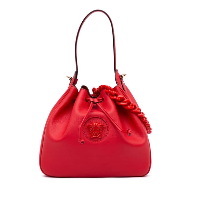 Versace Grained Calfskin La Medusa Bucket Bag Red Leather Good condition - Front View