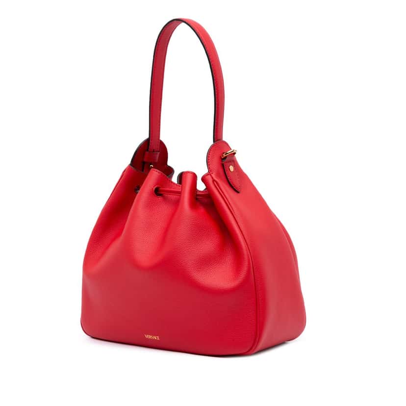Versace Grained Calfskin La Medusa Bucket Bag Red Leather Good condition - Back View
