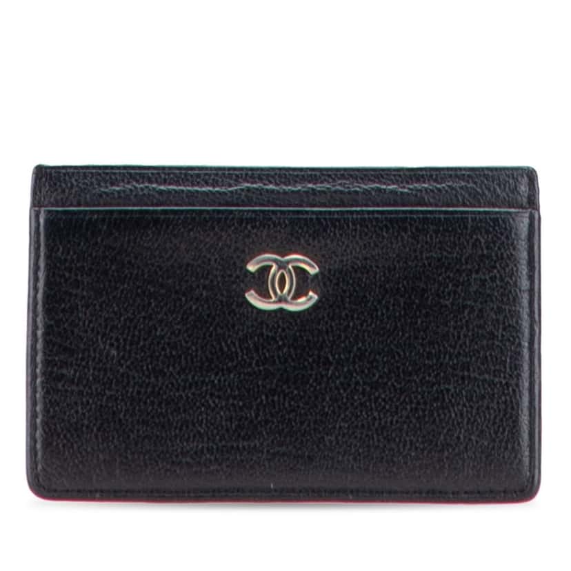 Chanel CC Goatskin Card Holder Black Leather Good condition - Front View