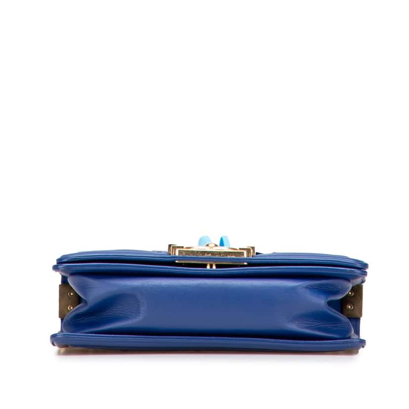 Chanel Small Woven Lambskin Chateau Boy Flap Blue Leather Good condition - Inside View