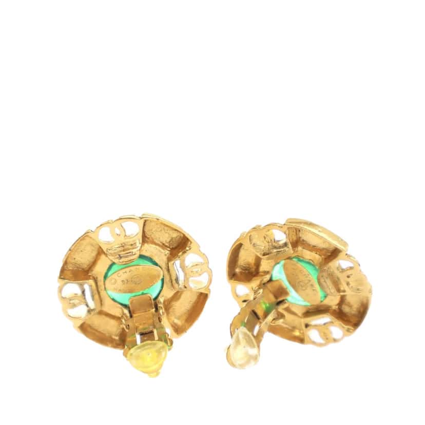 Chanel Gold Plated Gripoix Round Clip On Earrings Gold Metal Good condition - Back View