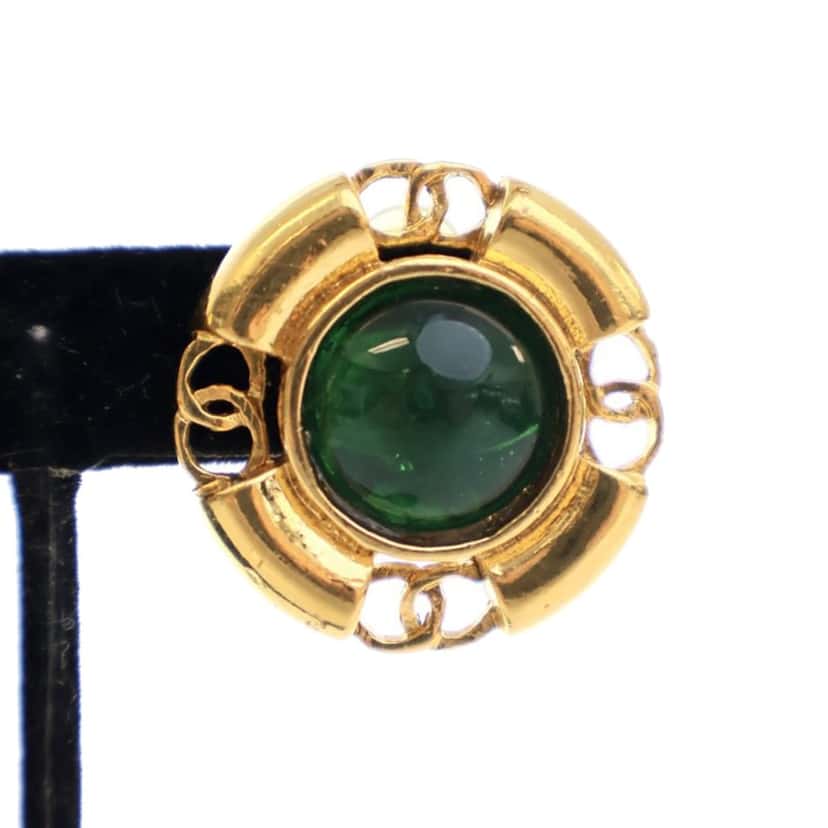Chanel Gold Plated Gripoix Round Clip On Earrings Gold Metal Good condition - Inside View