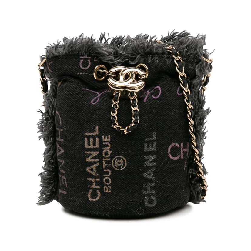 Chanel Mini Denim Mood Bucket with Chain Grey Denim Good condition - Front View