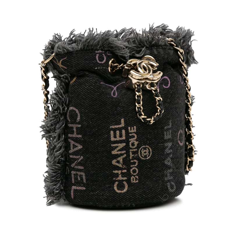 Chanel Mini Denim Mood Bucket with Chain Grey Denim Good condition - Back View