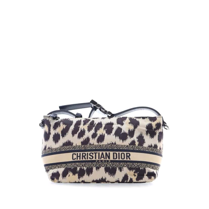Dior Mizza Small Canvas Embroidered Leopard DiorTravel Nomad Pouch Brown Canvas Good condition - Front View