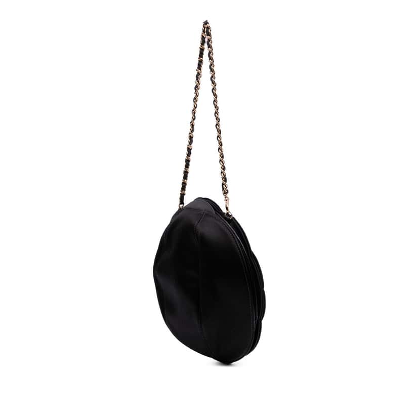 Chanel Lambskin and Satin Camellia Flower Evening Bag Black Leather Good condition - Back View