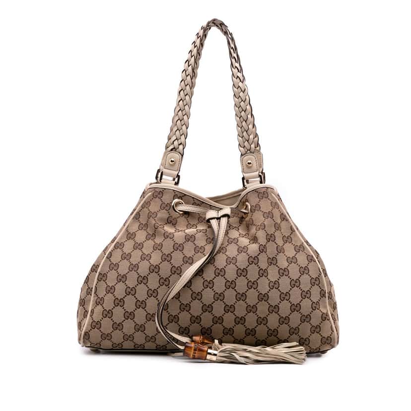 Gucci Medium GG Canvas Braided Peggy Tote Brown Canvas Good condition - Front View