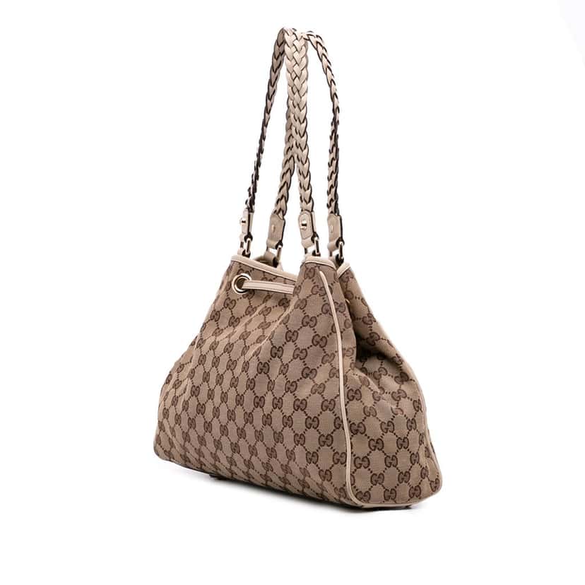 Gucci Medium GG Canvas Braided Peggy Tote Brown Canvas Good condition - Back View