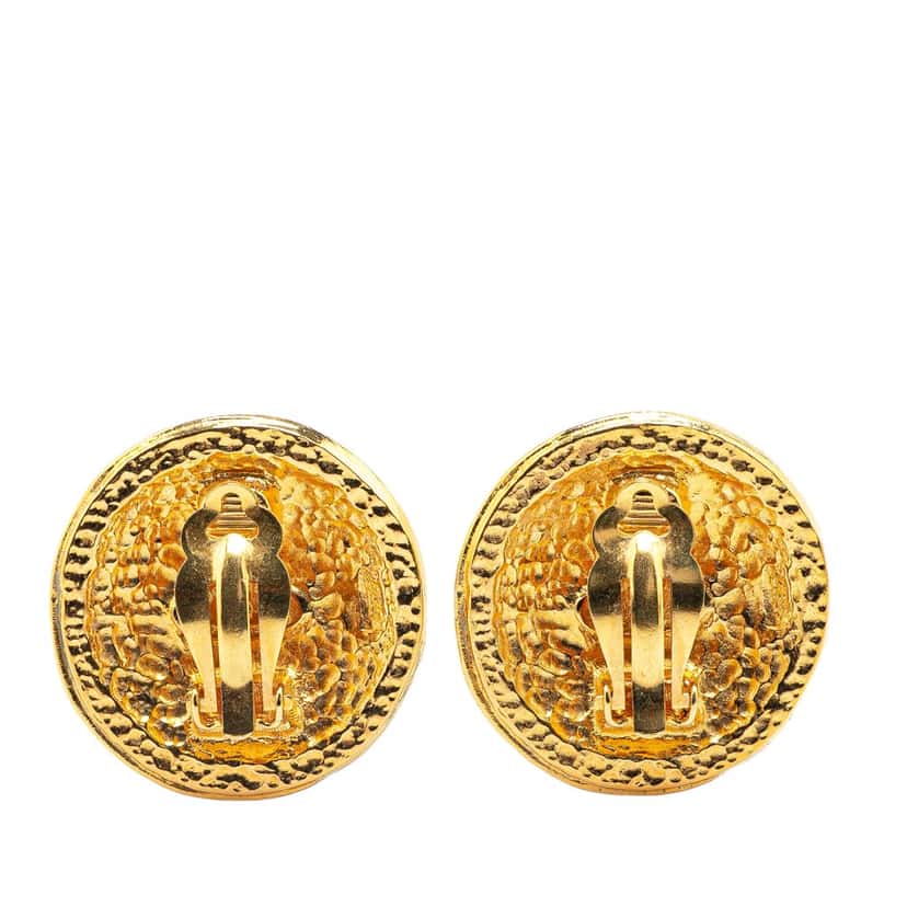 Chanel Gold Plated CC Round Shield Clip on Earrings Gold Metal Good condition - Back View